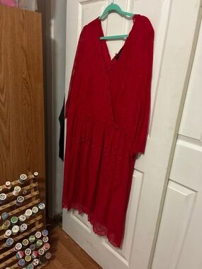 Lane Bryant Red Lace V-Neck Tiered Midi Dress size 26